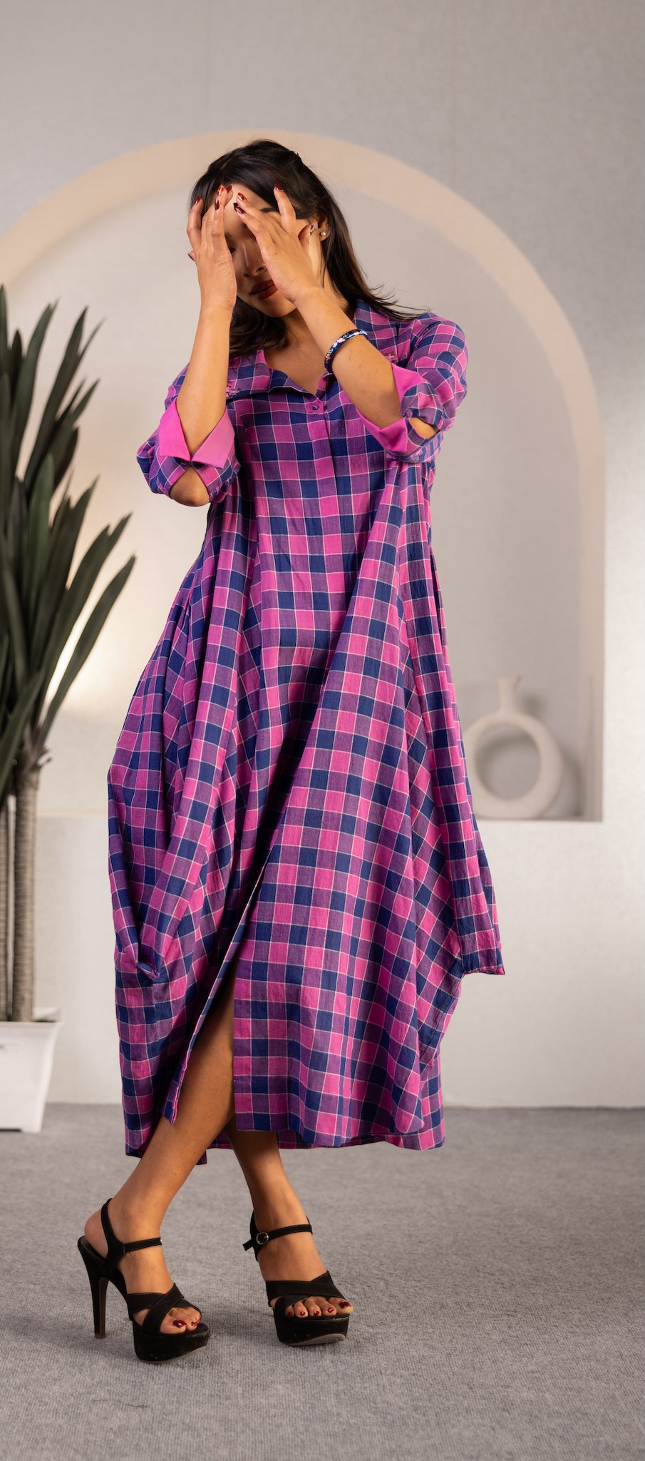 Mosaic Check Midi Dress