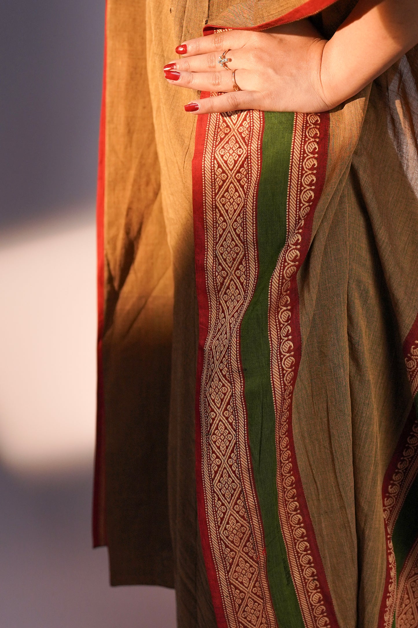 Brown Soft Woven Cotton Hand - Embroidered Kaftan
