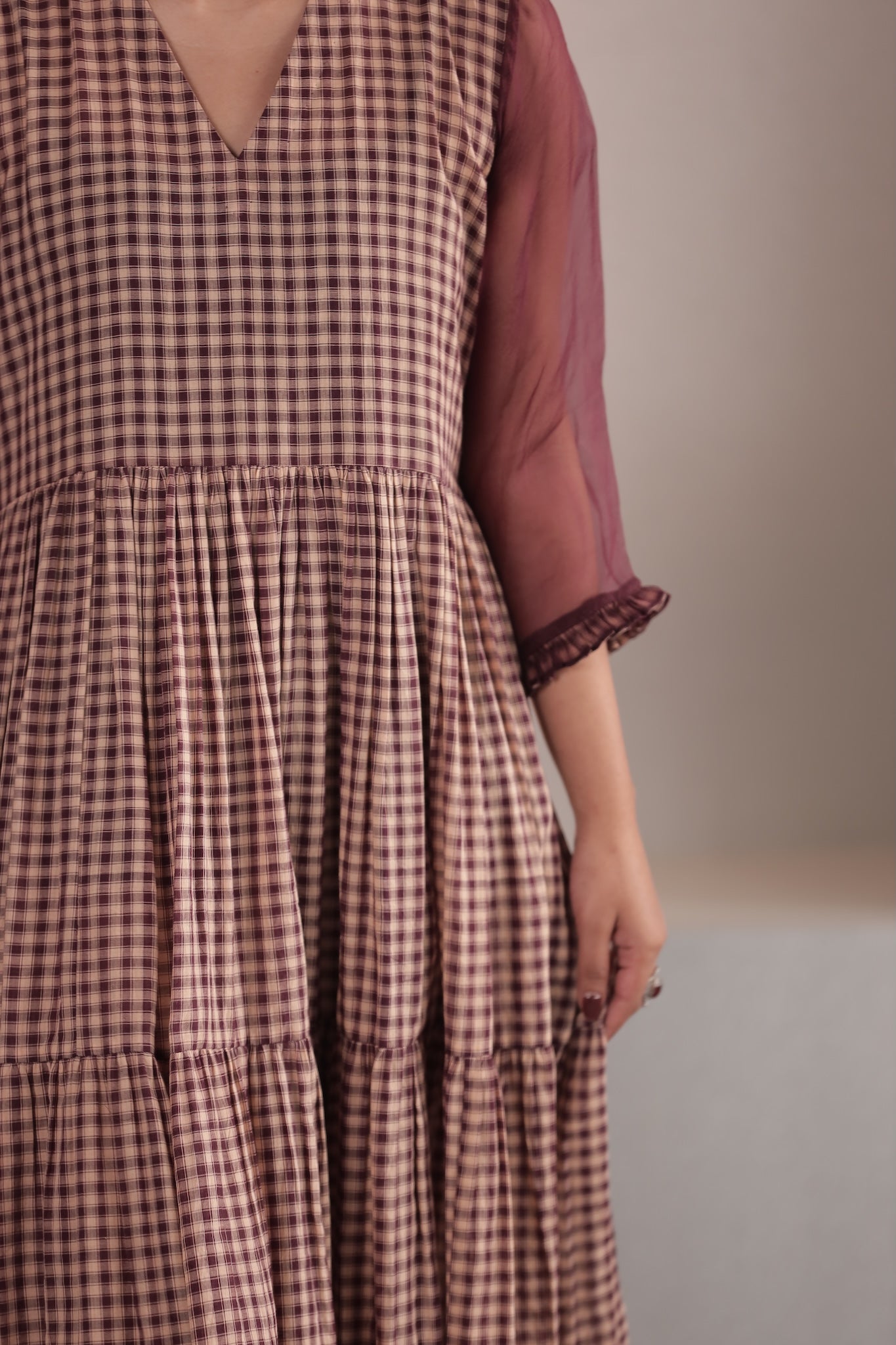 Merlot Organza Detail Maxi Dress
