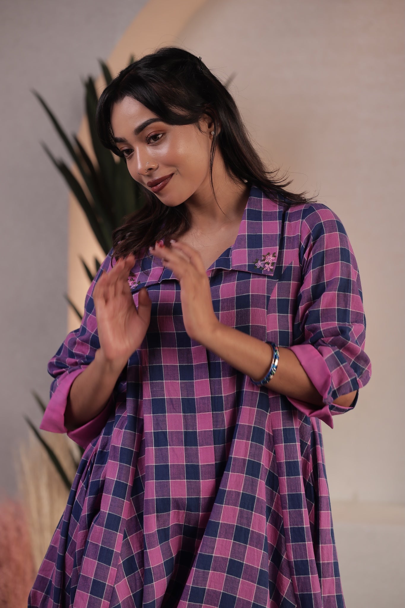 Mosaic Check Midi Dress