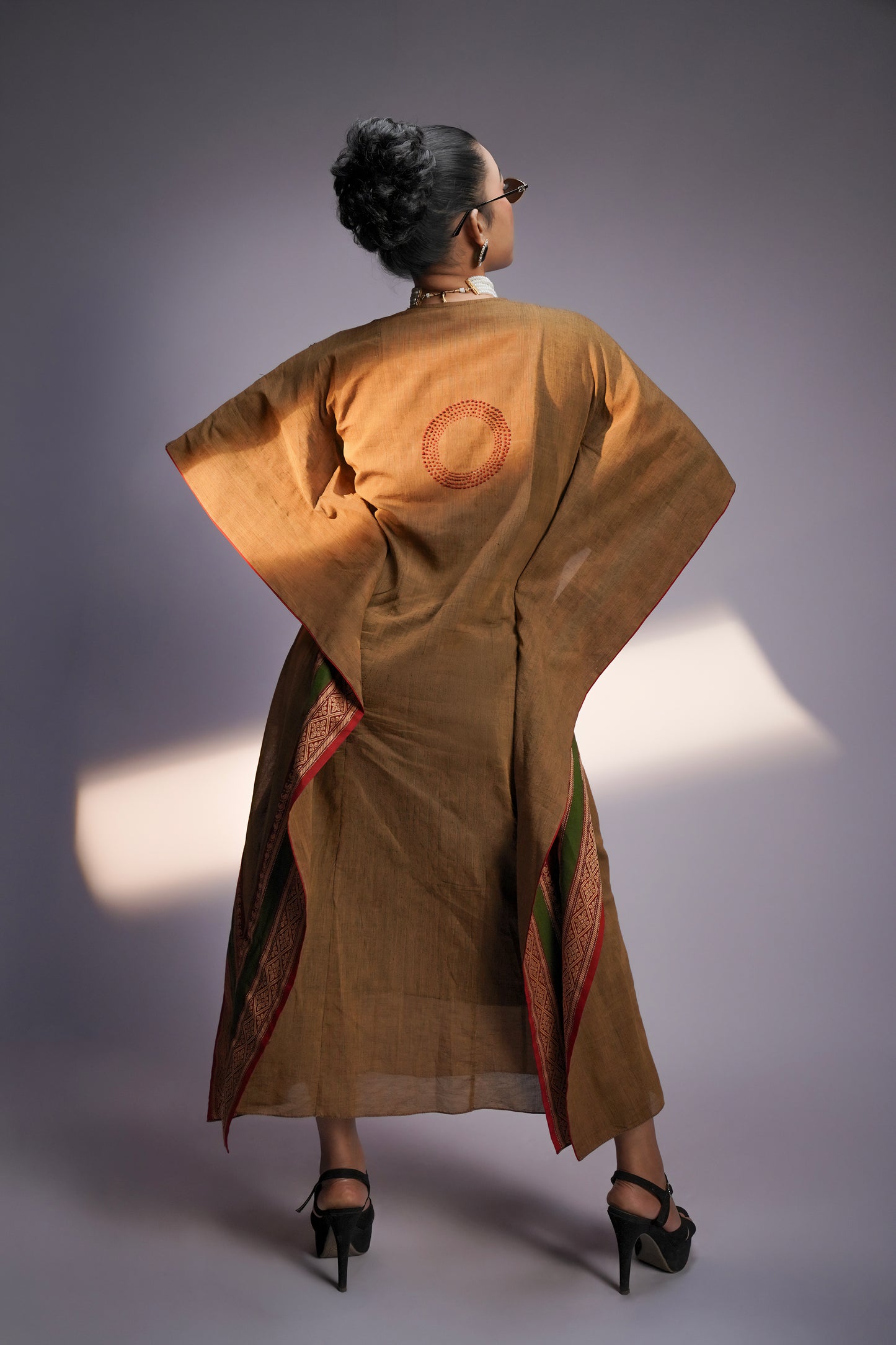 Brown Soft Woven Cotton Hand - Embroidered Kaftan