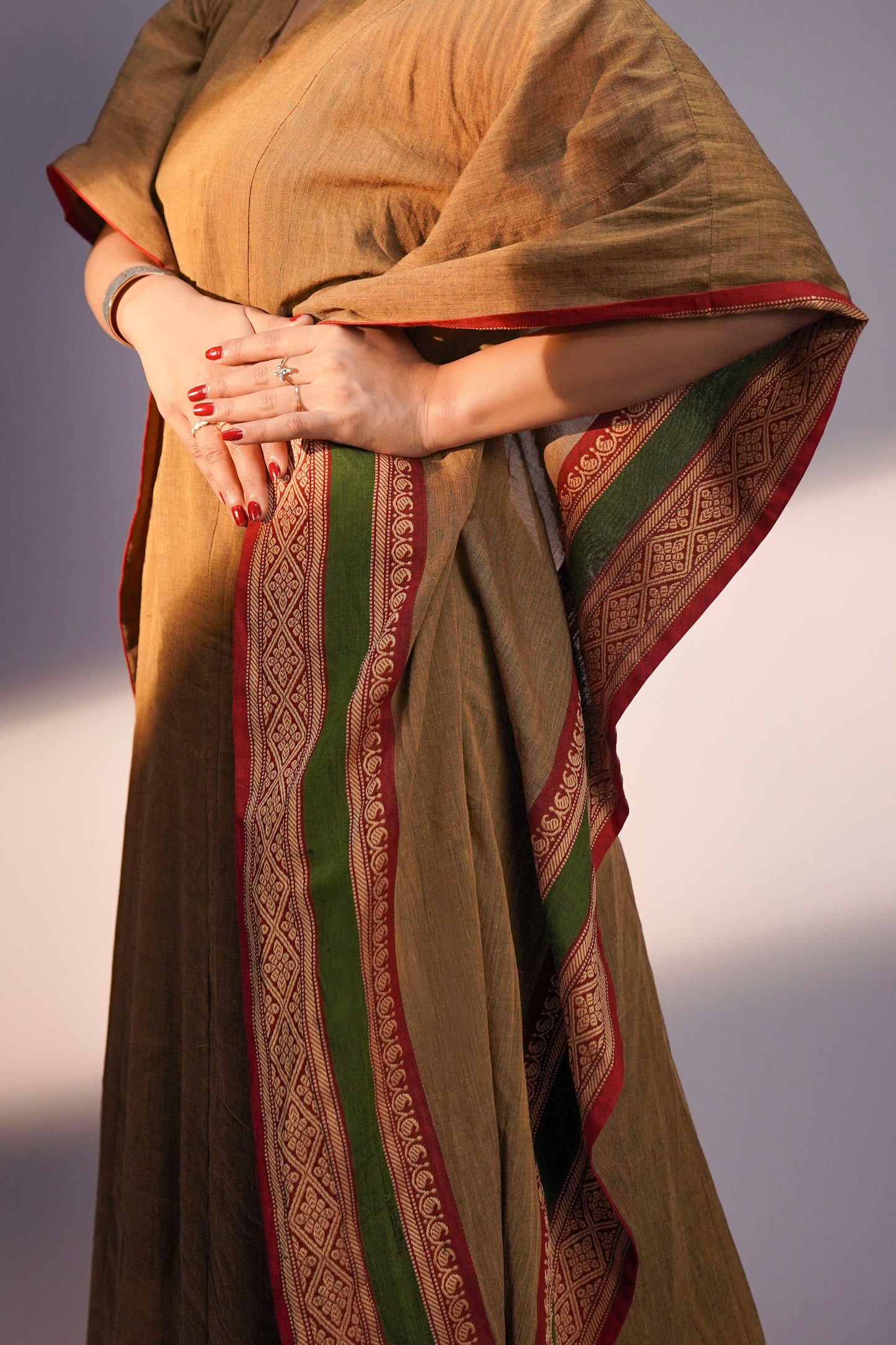 Brown Soft Woven Cotton Hand - Embroidered Kaftan