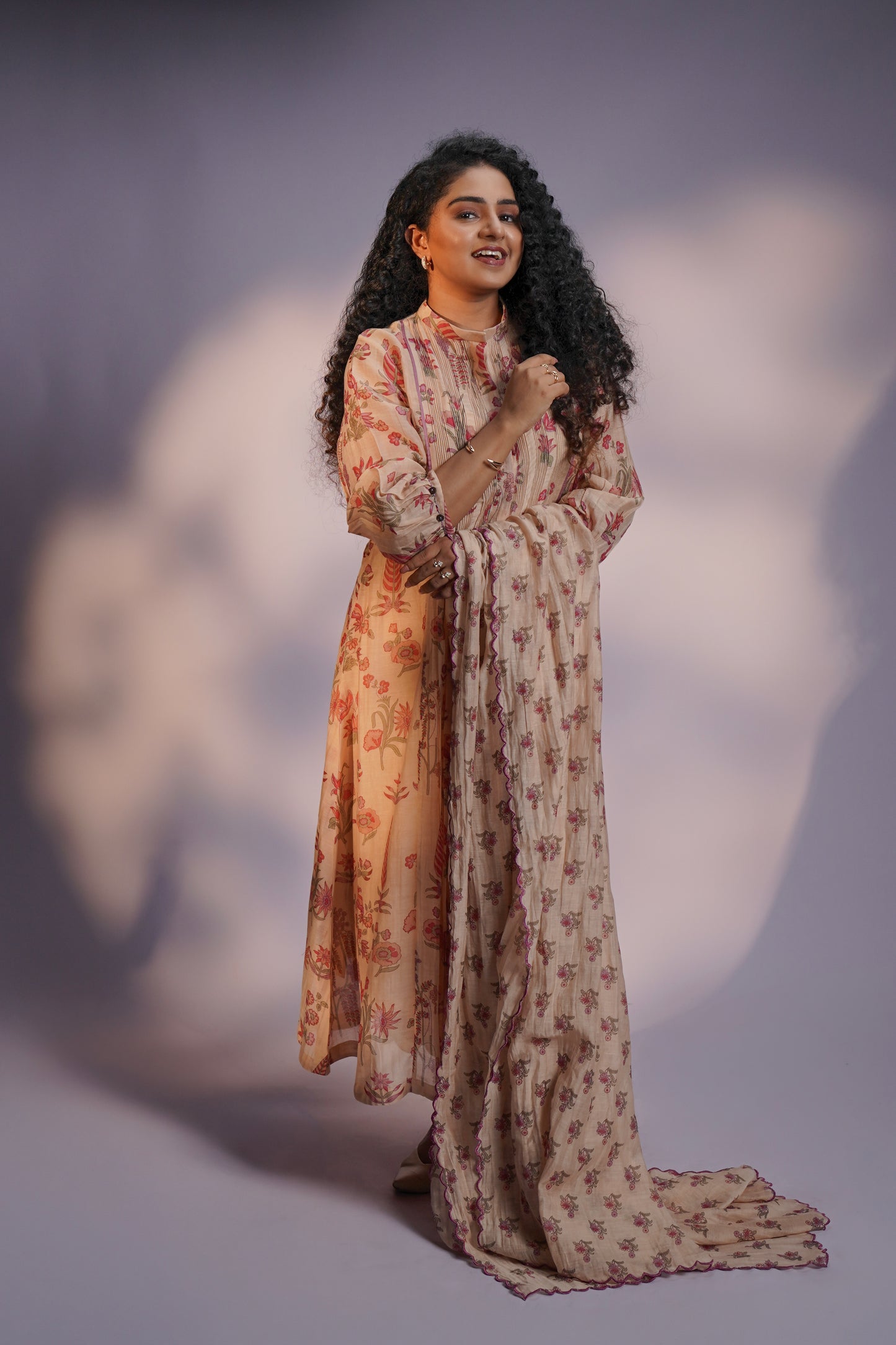 Dust Rose Pink and Warm Ivory Pure Chanderi Silk Ensemble