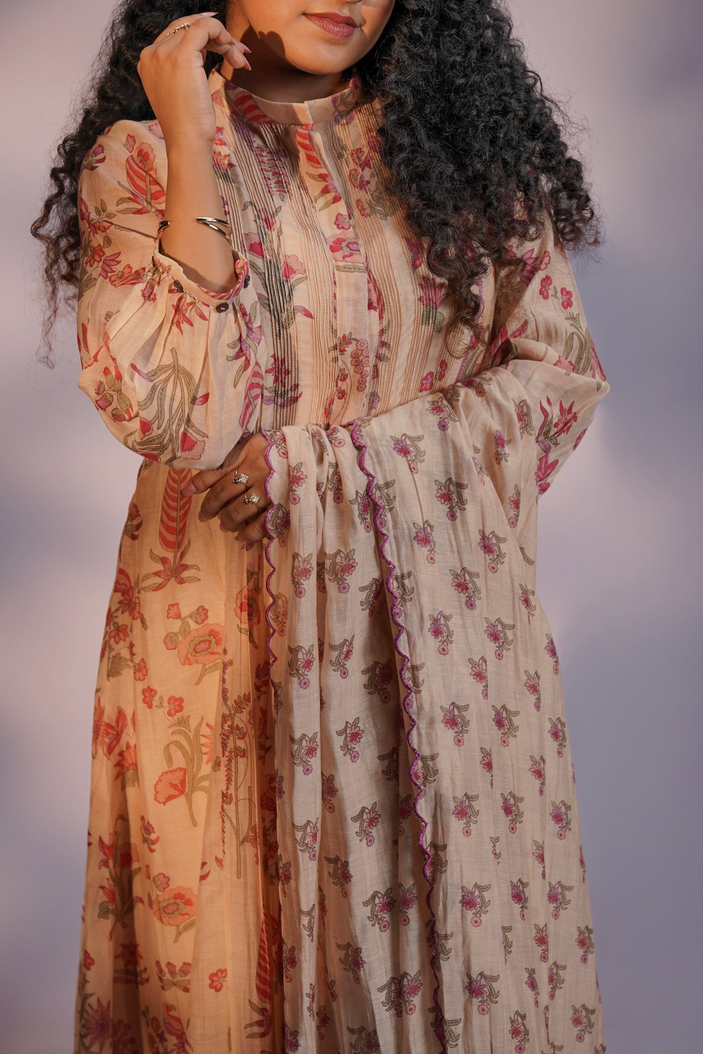 Dust Rose Pink and Warm Ivory Pure Chanderi Silk Ensemble