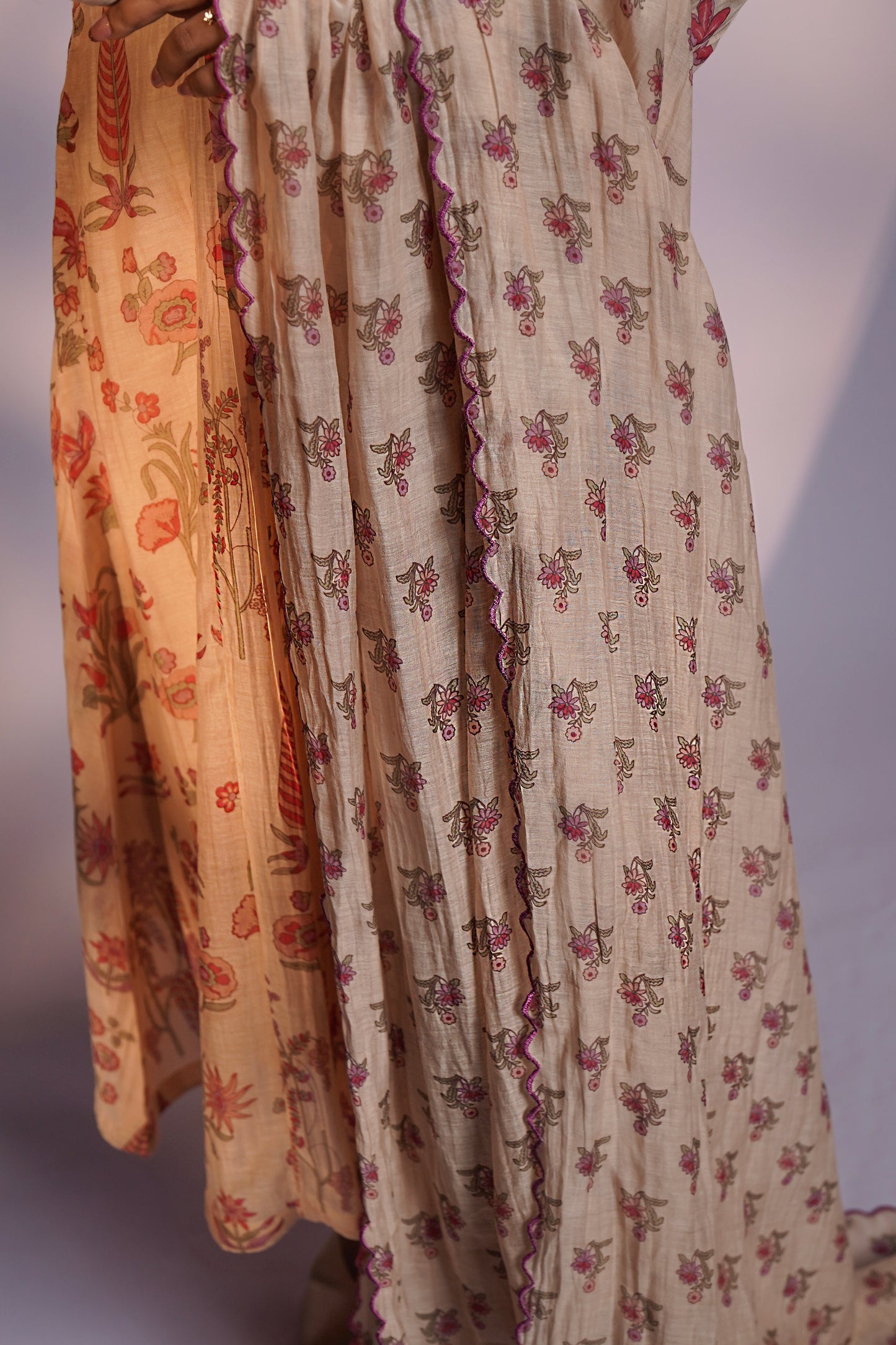 Dust Rose Pink and Warm Ivory Pure Chanderi Silk Ensemble