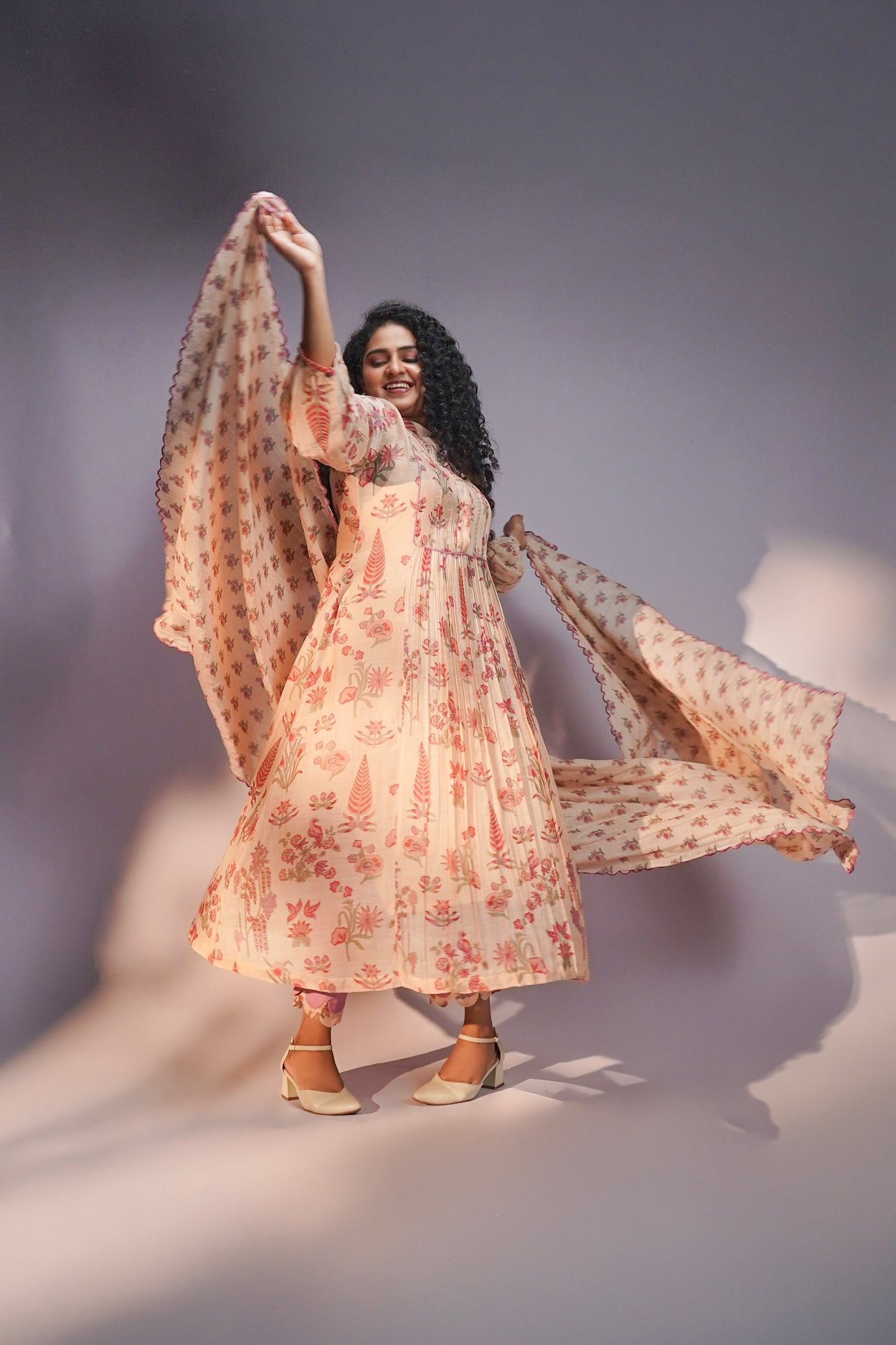 Dust Rose Pink and Warm Ivory Pure Chanderi Silk Ensemble