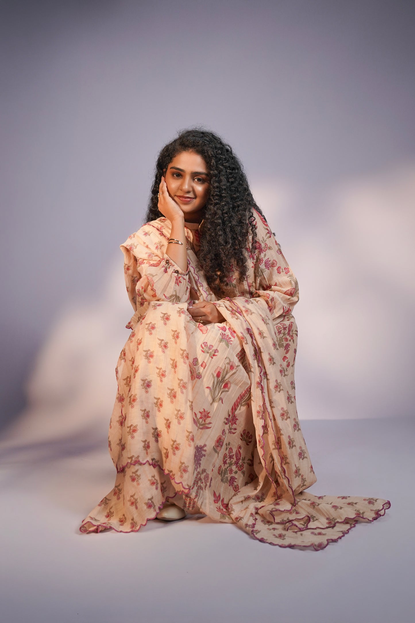 Dust Rose Pink and Warm Ivory Pure Chanderi Silk Ensemble