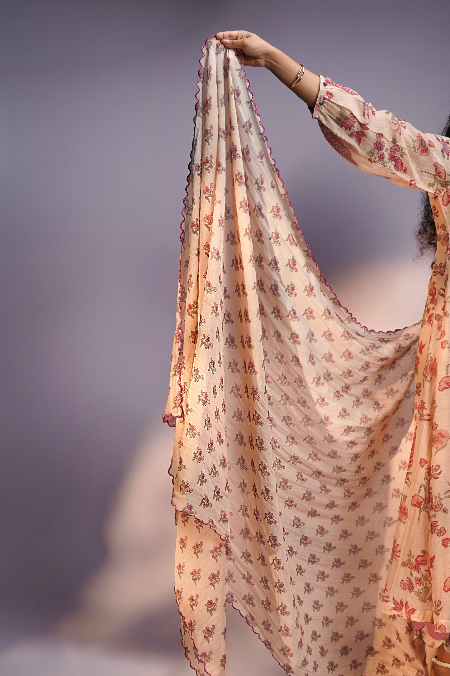 Dust Rose Pink and Warm Ivory Pure Chanderi Silk Ensemble