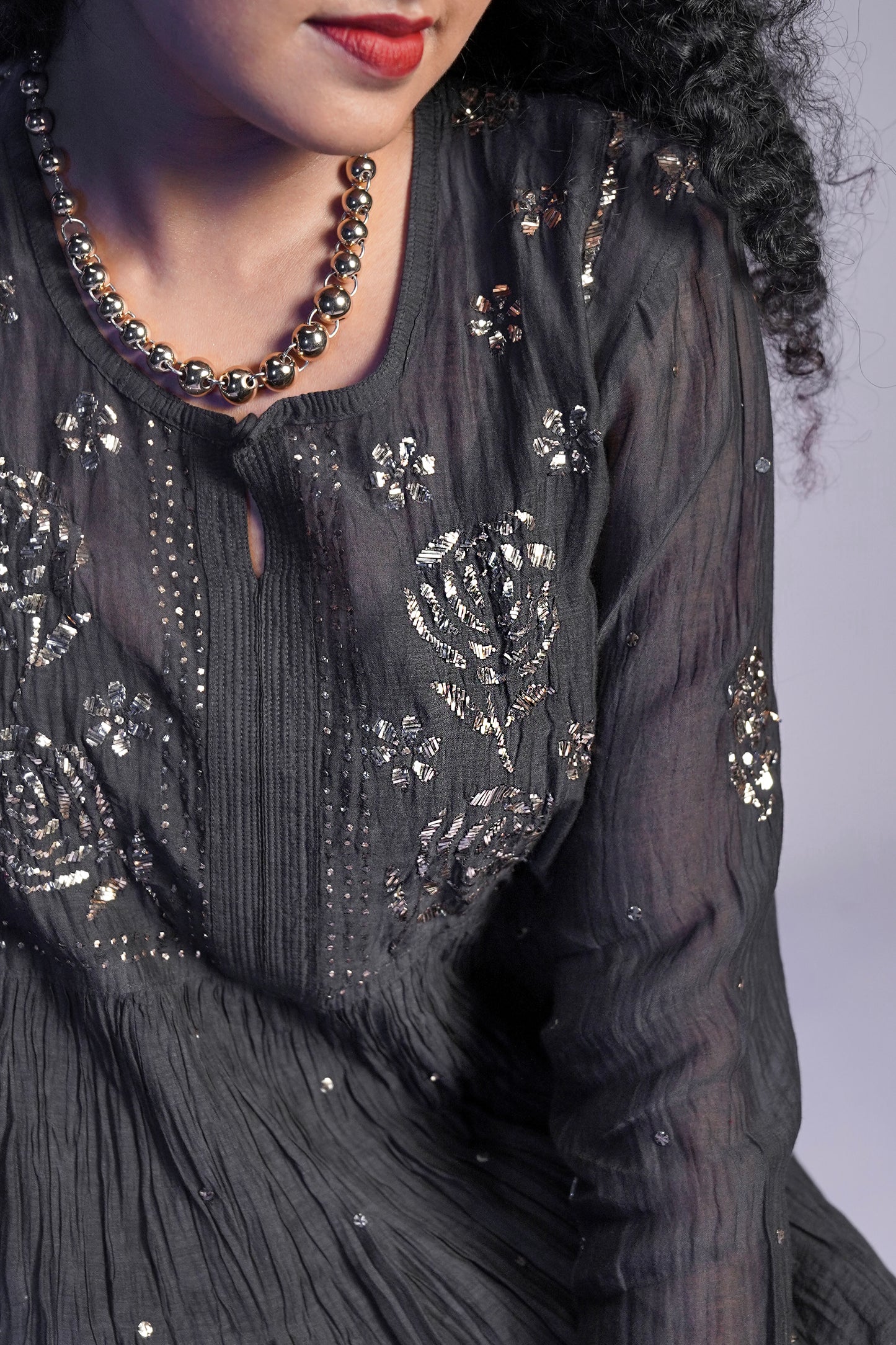Zareen | Hand-Embroidered Chanderi Silk Kurta