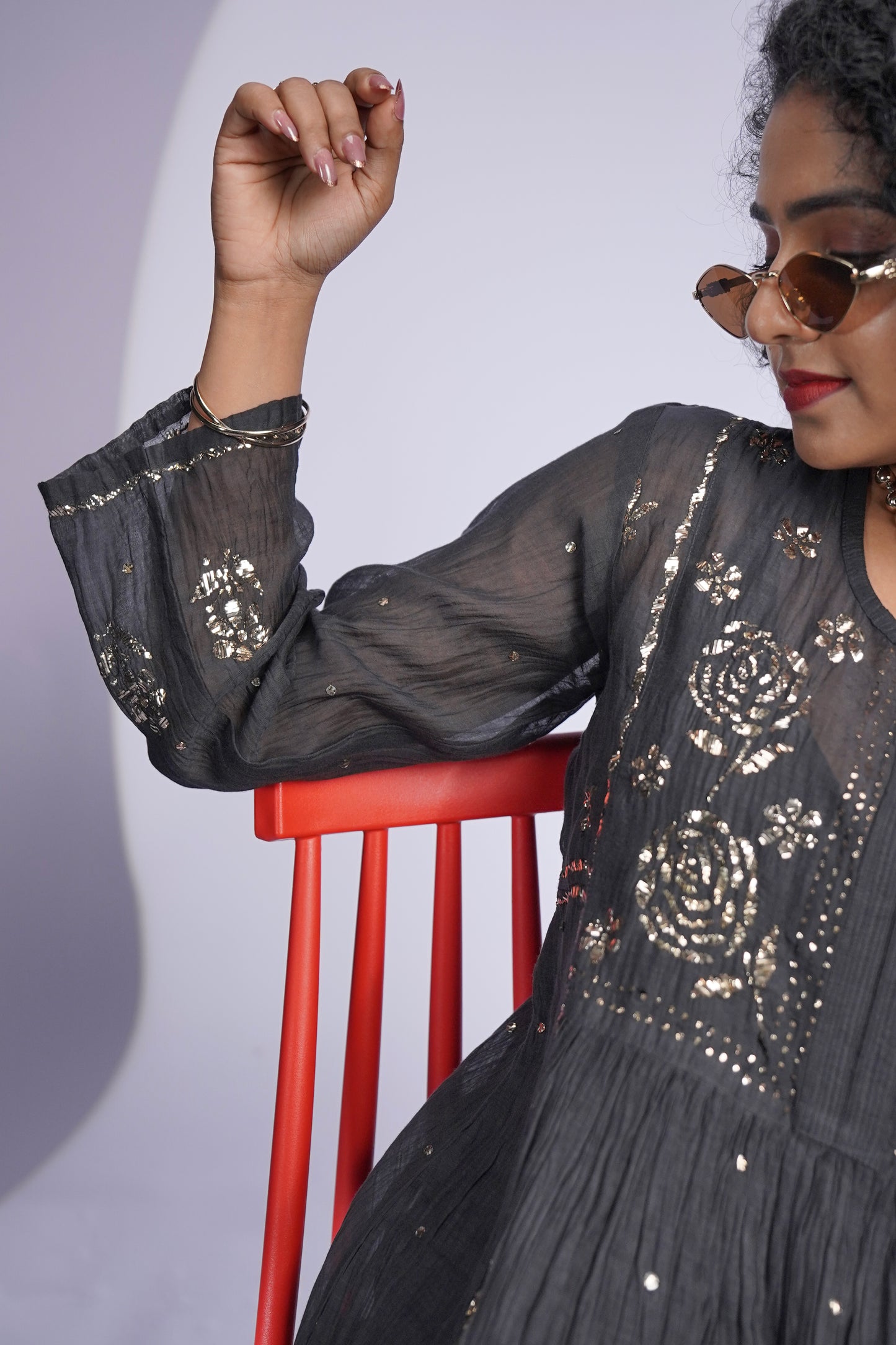 Zareen | Hand-Embroidered Chanderi Silk Kurta