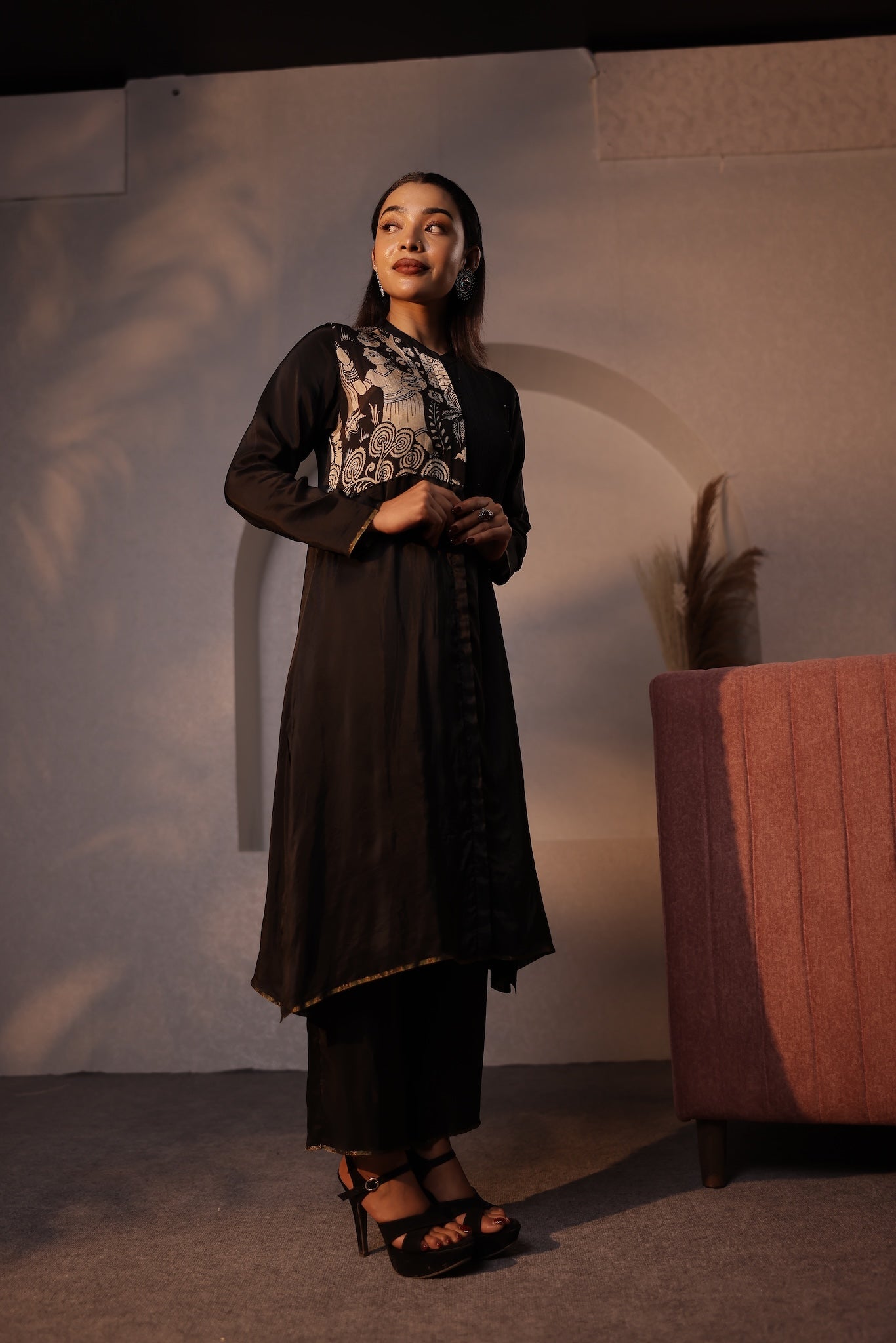 Noir Pen Kalamkari Uppada Silk Kurta Set