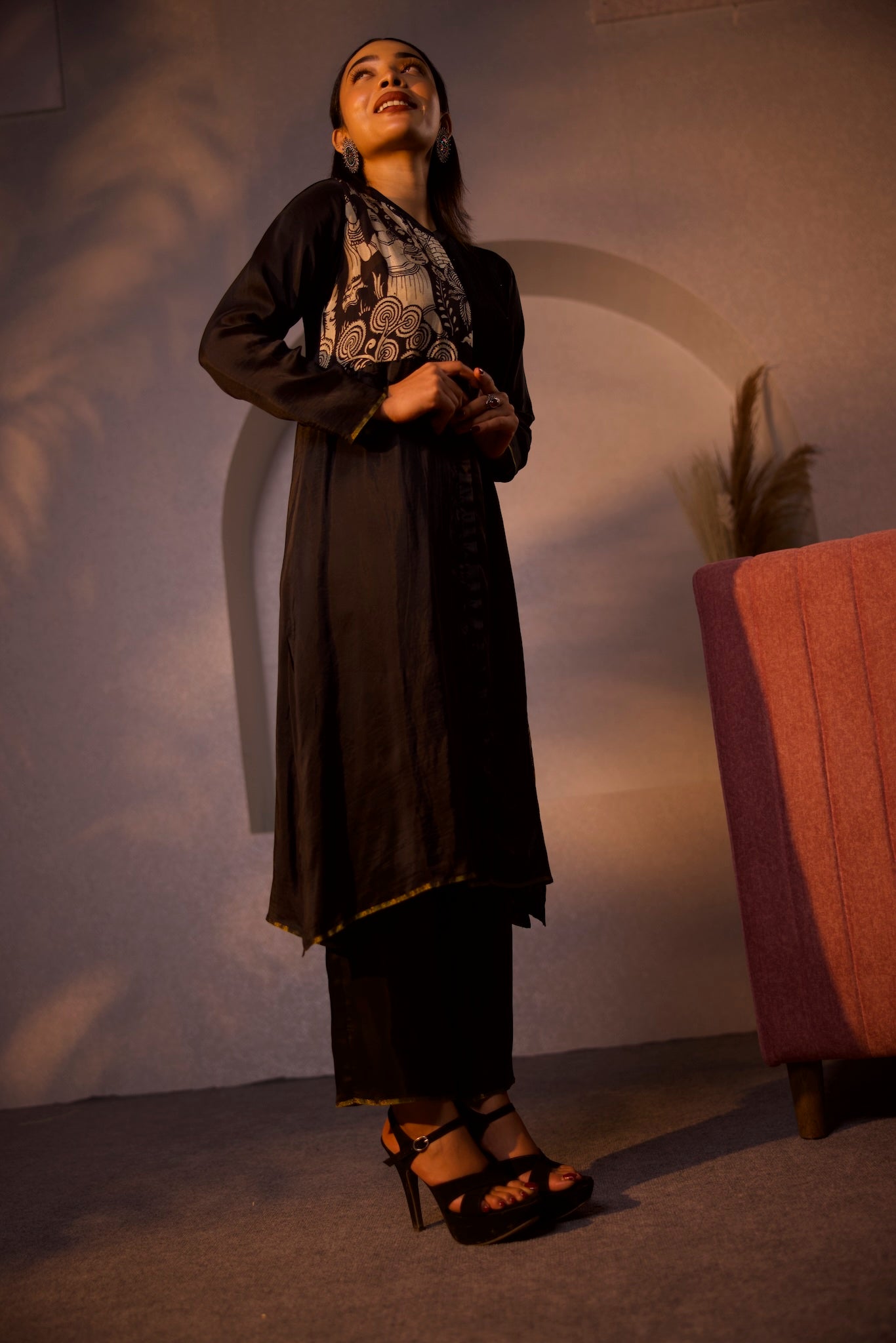 Noir Pen Kalamkari Uppada Silk Kurta Set