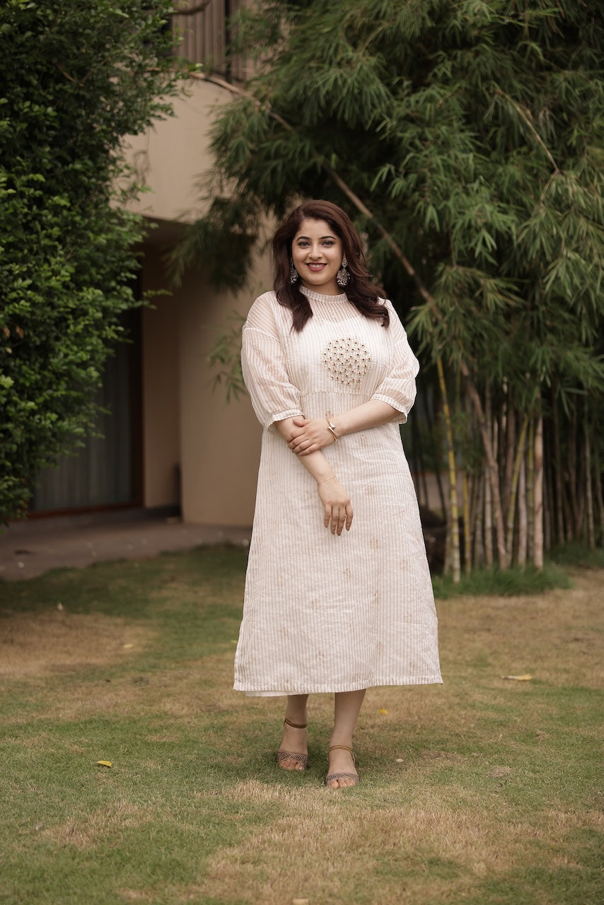 Thechi Bloom | Hand-Embroidered Chanderi Silk Dress