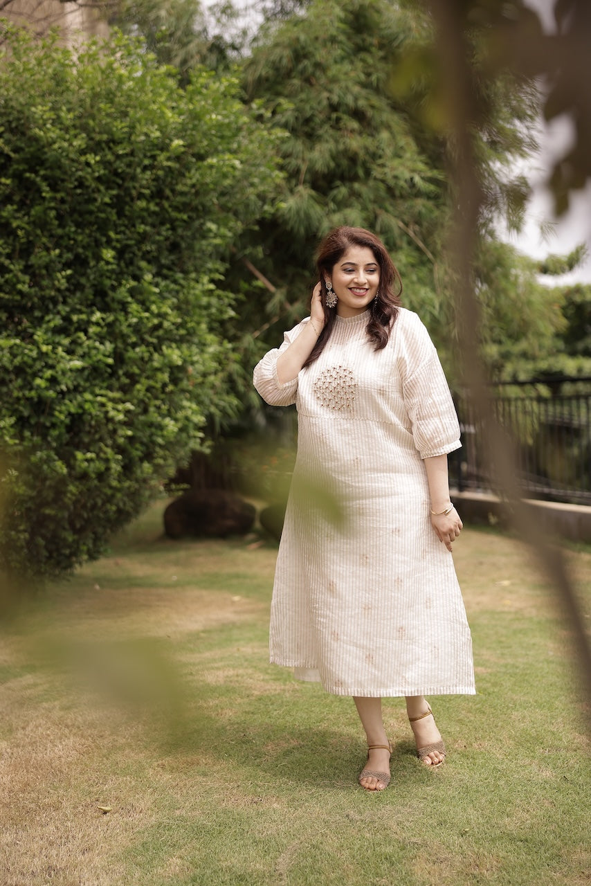 Thechi Bloom | Hand-Embroidered Chanderi Silk Dress