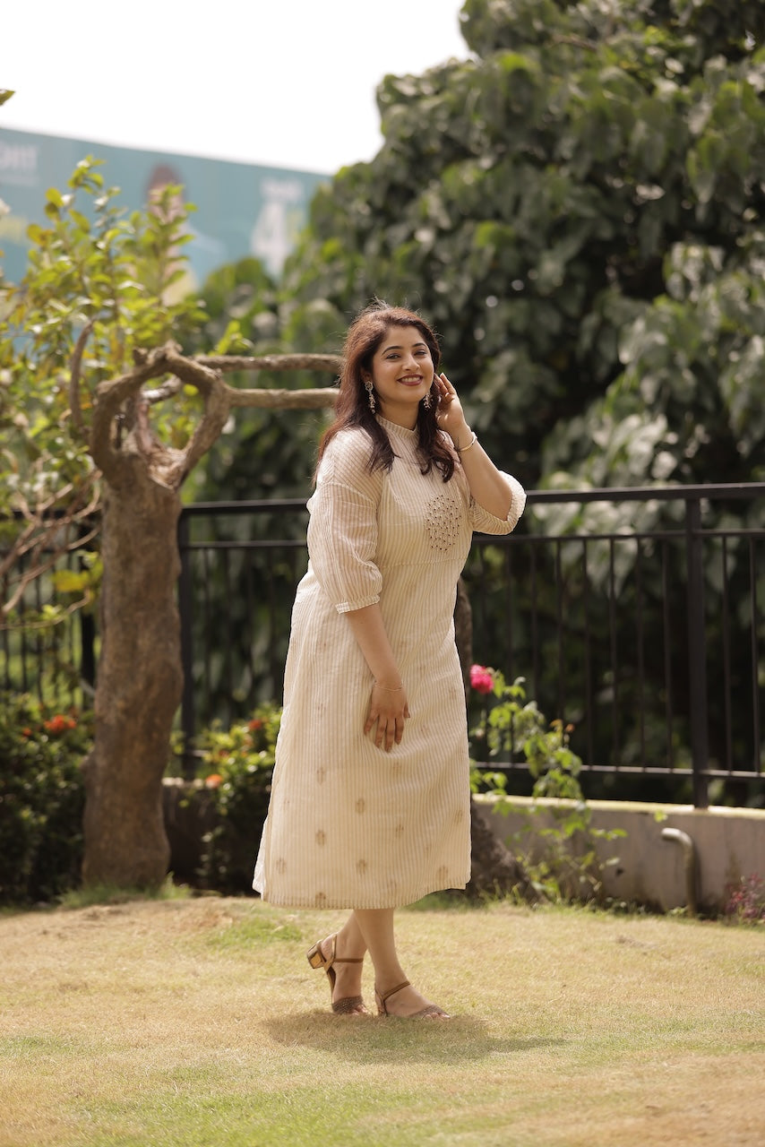 Thechi Bloom | Hand-Embroidered Chanderi Silk Dress