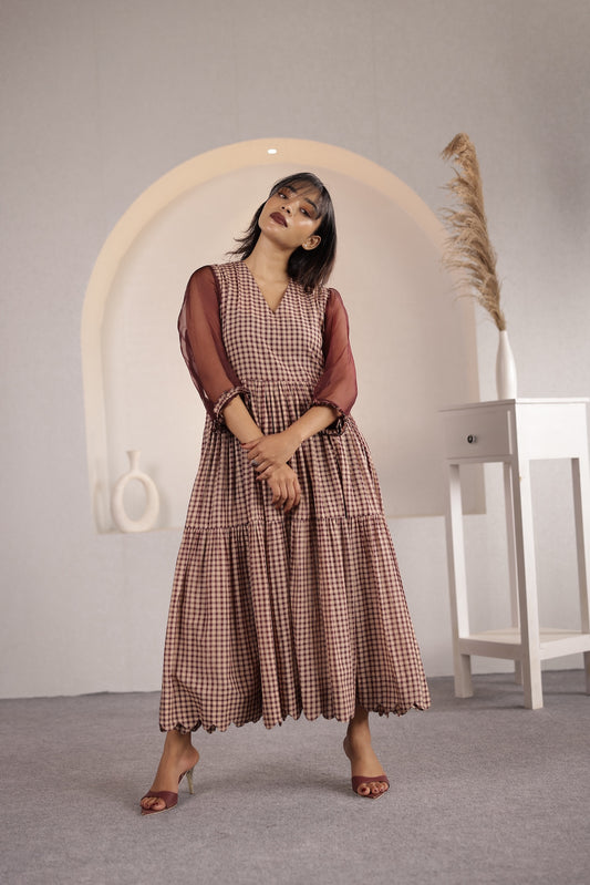 Merlot Organza Detail Maxi Dress