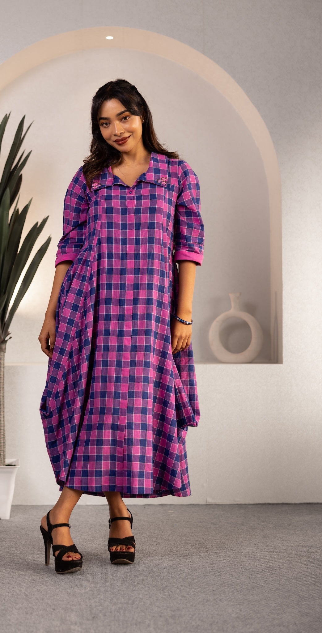 Mosaic Check Midi Dress