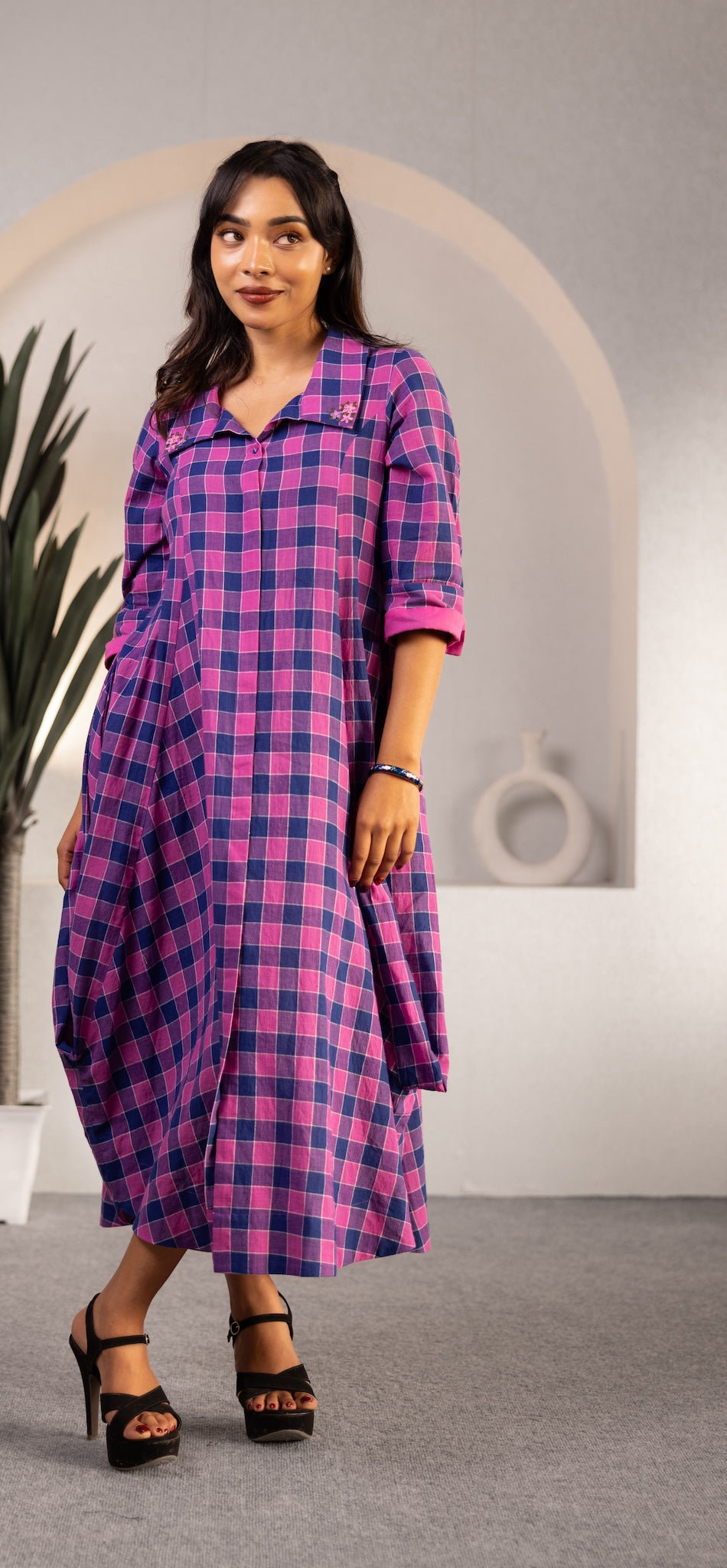 Mosaic Check Midi Dress