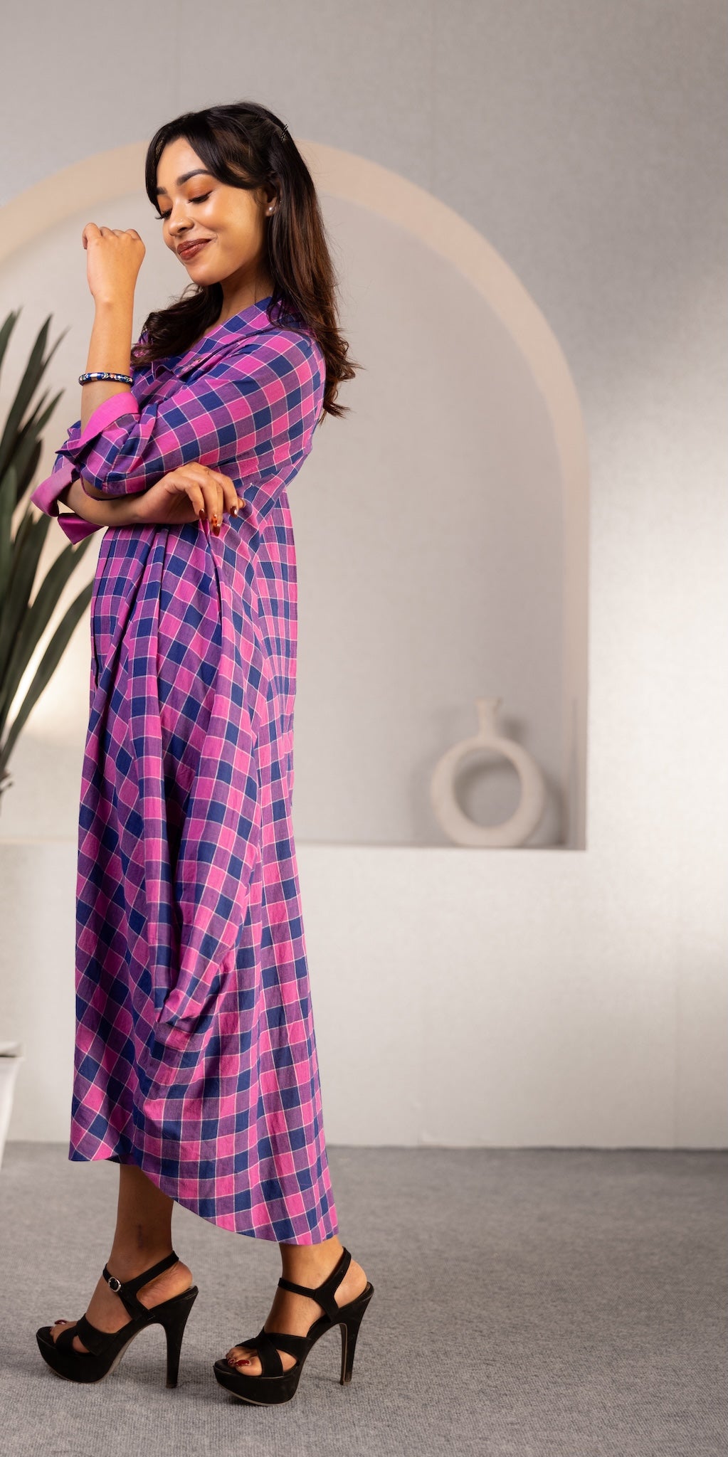 Mosaic Check Midi Dress