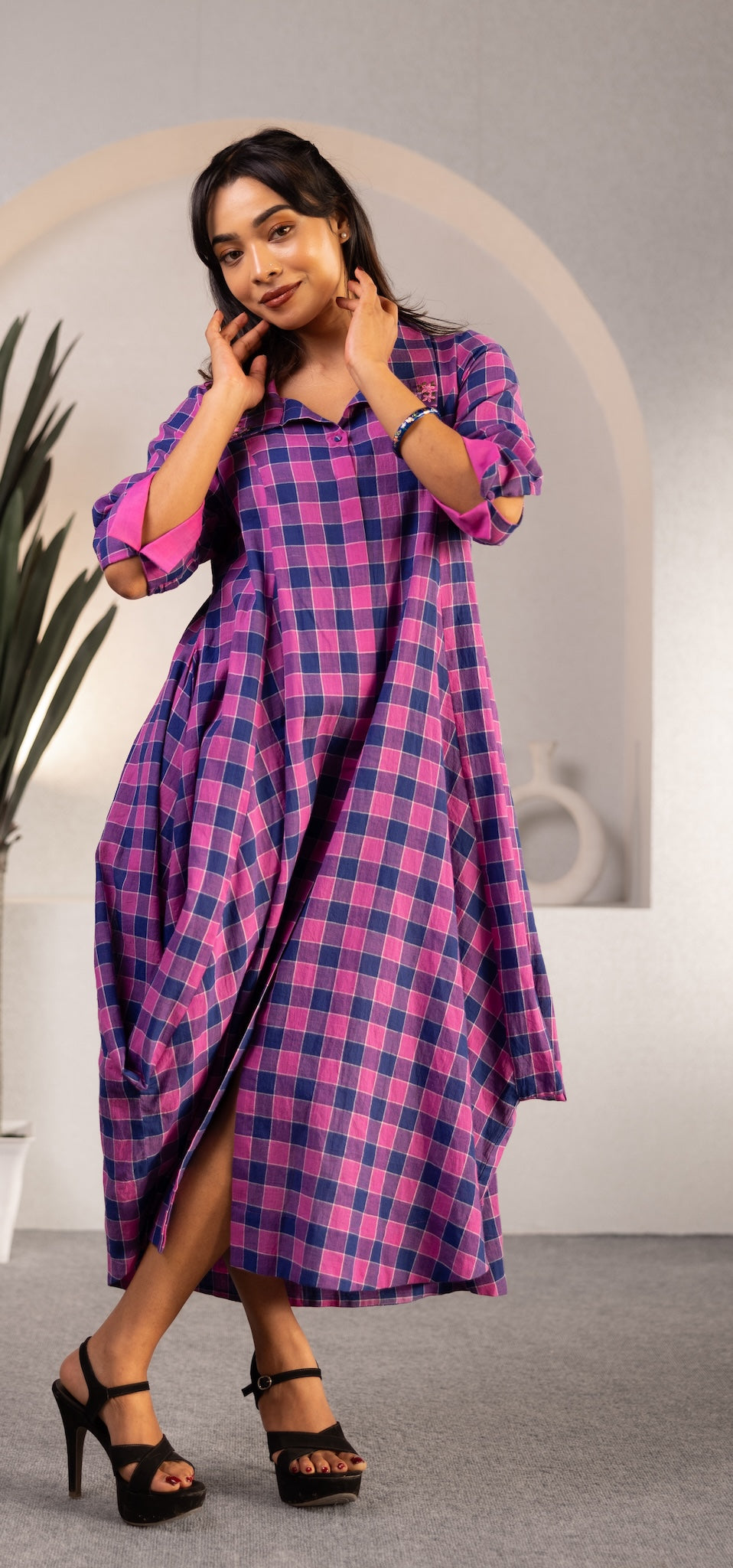 Mosaic Check Midi Dress