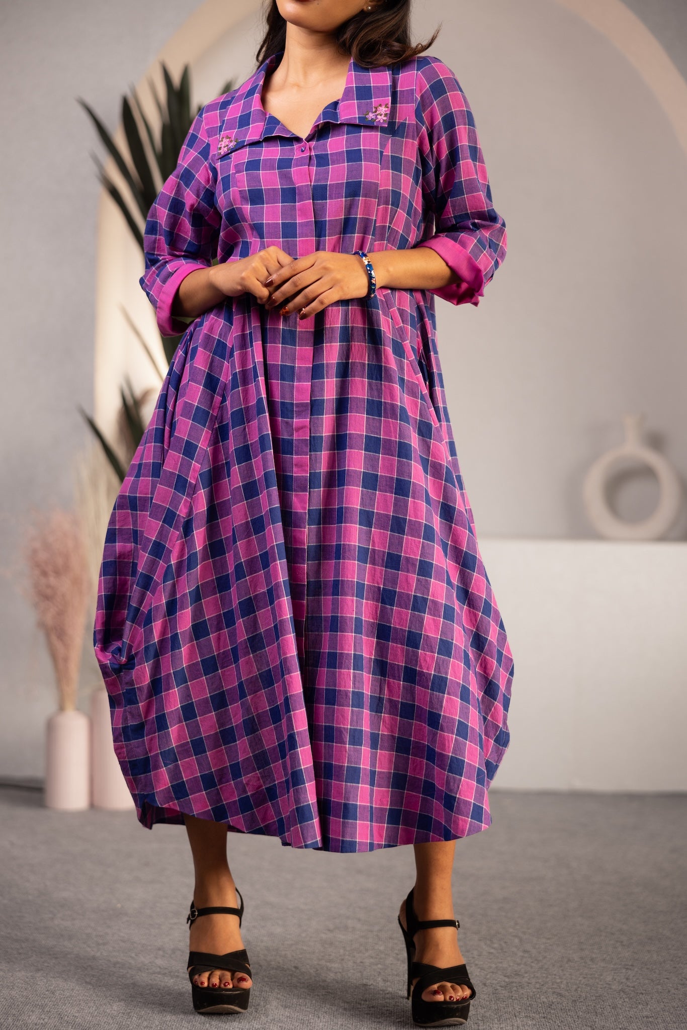 Mosaic Check Midi Dress