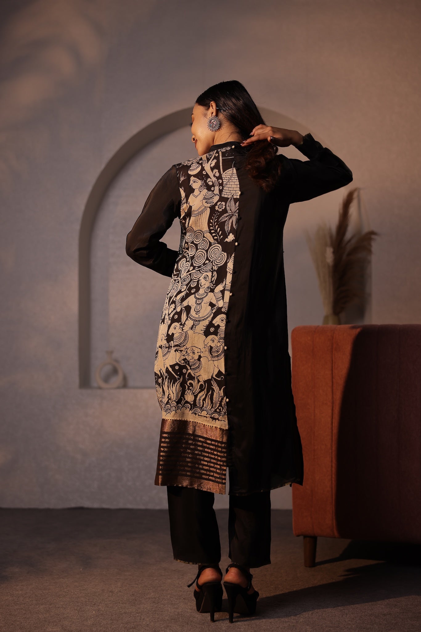 Noir Pen Kalamkari Uppada Silk Kurta Set