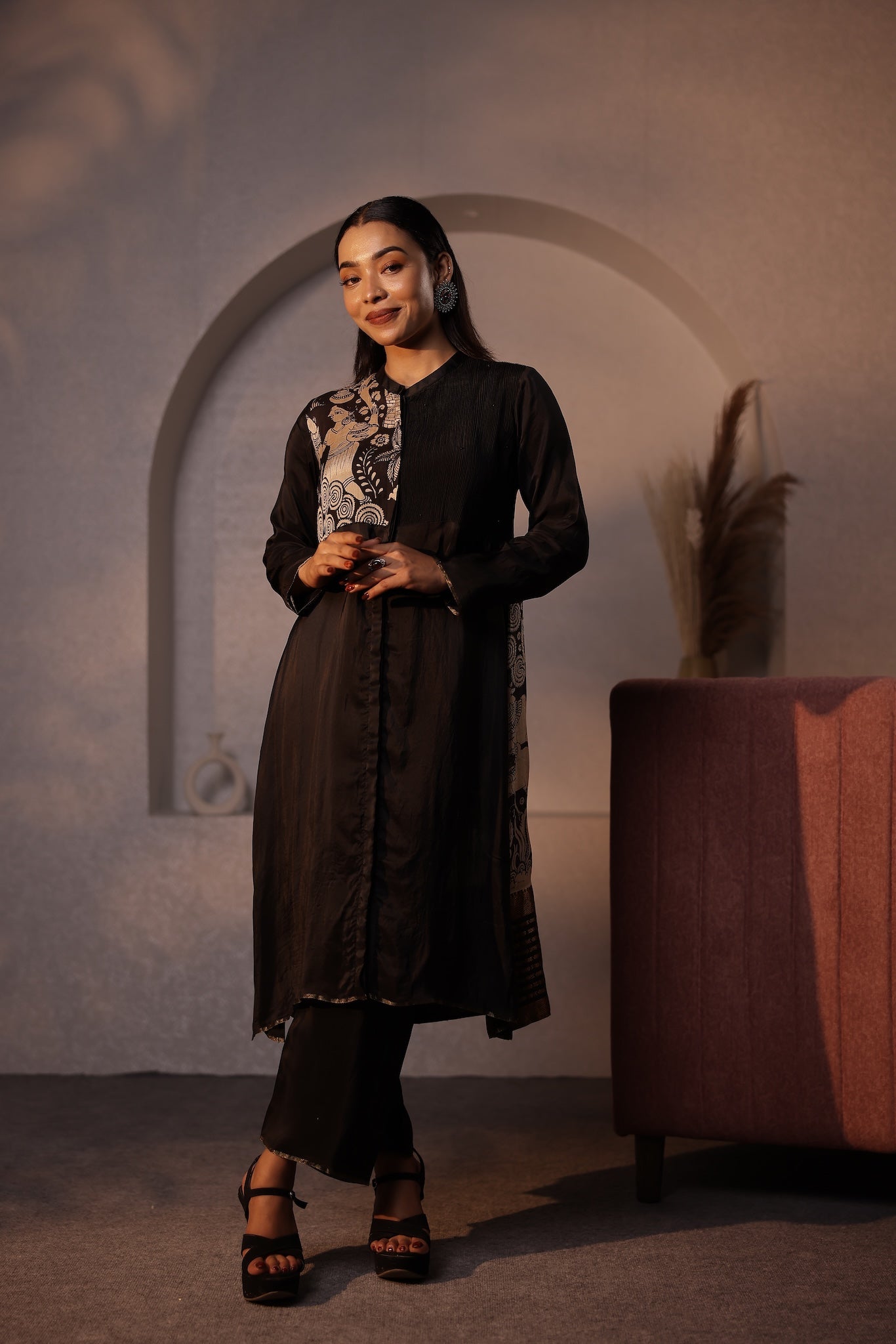 Noir Pen Kalamkari Uppada Silk Kurta Set